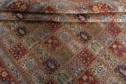 Full view of New Ghom rug from Iran / Persia, 343 × 246 cm in Multi Color tones