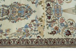 Full view of New Ghom rug from Iran / Persia, 193 × 80 cm in Beige tones