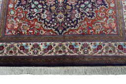 Full view of 1970s Ghom rug from Iran / Persia, 200 × 140 cm in Blue tones