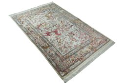Close-up detail of 2000s Ghom rug from Iran / Persia showing Silk weave