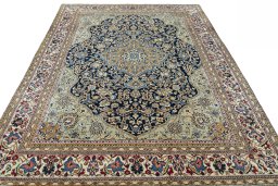 Surface texture of 1970s Ghom rug with natural Cork and intricate pattern