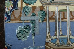 Backside of handmade New Ghom rug showing knot structure and weave density