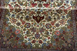 Close-up detail of 2000s Ghom rug from Iran / Persia showing Cork weave