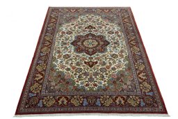 Surface texture of 2000s Ghom rug with natural Cork and intricate pattern