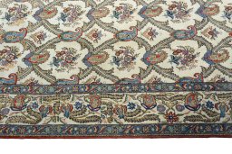 Close-up detail of 1950s Ghom rug from Iran / Persia showing Wool weave