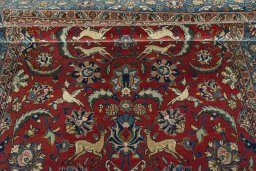 Close-up detail of 1970s Ghom rug from Iran / Persia showing Wool weave