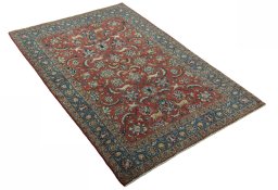 Close-up detail of 1970s Ghom rug from Iran / Persia showing Wool weave