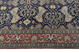 Full view of 1970s Ghom rug from Iran / Persia, 329 × 201 cm in Blue tones