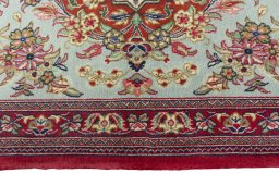Corner detail of New Ghom rug showing border pattern and Cork pile