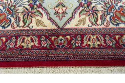 Full view of New Ghom rug from Iran / Persia, 209 × 73 cm in Blue tones