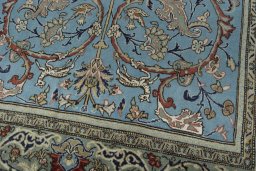 Close-up detail of 1970s Ghom rug from Iran / Persia showing Wool weave