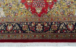 Full view of New Ghom rug from Iran / Persia, 302 × 202 cm in Red tones