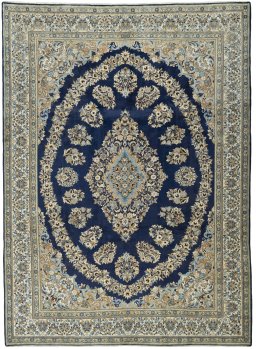 Full view of 2000s Ghom rug from Iran / Persia, 431 × 315 cm in Blue tones