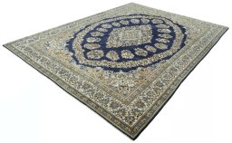 Corner detail of 2000s Ghom rug showing border pattern and Wool pile