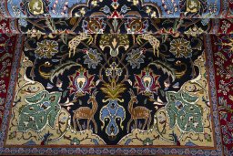 Close-up detail of New Ghom rug from Iran / Persia showing Cork weave