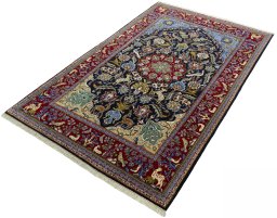 Corner detail of New Ghom rug showing border pattern and Cork pile