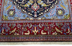 Full view of New Ghom rug from Iran / Persia, 228 × 145 cm in Blue tones