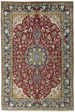 Full view of 2000s Ghom rug from Iran / Persia, 310 × 205 cm in Red tones