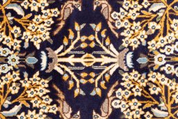 Full view of 2001s Ghom rug from Iran / Persia, 148 × 97 cm in Dark blue tones