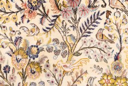 Full view of 2000s Ghom rug from Iran / Persia, 157 × 107 cm in Cream tones
