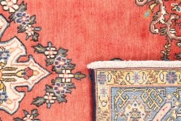 Close-up detail of 1970s Ghom rug from Iran / Persia showing Wool weave