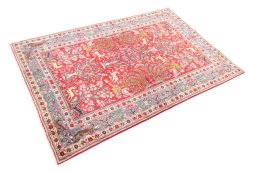Close-up detail of 1988s Ghom rug from Iran / Persia showing Wool weave