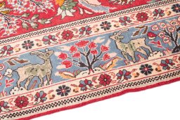 Backside of handmade 1988s Ghom rug showing knot structure and weave density