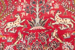 Full view of 1988s Ghom rug from Iran / Persia, 228 × 150 cm in Red tones