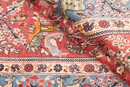 Corner detail of 1975s Ghom rug showing border pattern and Wool pile