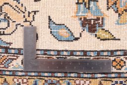 Close-up detail of 1970s Ghom rug from Iran / Persia showing Wool weave