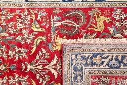 Close-up detail of 1985s Ghom rug from Iran / Persia showing Wool weave