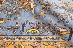 Close-up detail of 1988s Ghom rug from Iran / Persia showing Wool weave