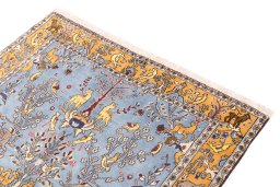 Surface texture of 1988s Ghom rug with natural Wool and intricate pattern