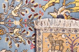 Close-up detail of 1988s Ghom rug from Iran / Persia showing Wool weave