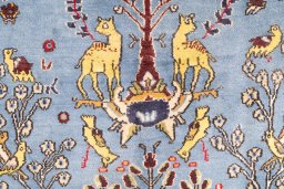Full view of 1988s Ghom rug from Iran / Persia, 202 × 140 cm in Blue tones