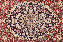 Full view of 1979s Ghom rug from Iran / Persia, 210 × 130 cm in Red tones