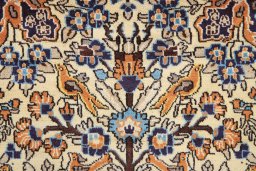 Full view of 1990s Ghom rug from Iran / Persia, 165 × 100 cm in Cream tones