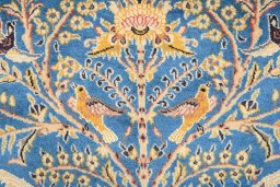 Full view of 1990s Ghom rug from Iran / Persia, 162 × 108 cm in Blue tones