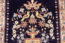 Full view of 1995s Ghom rug from Iran / Persia, 160 × 103 cm in Dark blue tones