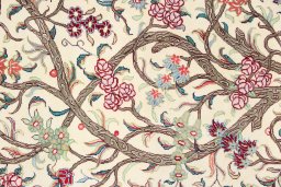 Close-up detail of New Ghom rug from Iran / Persia showing Silk weave