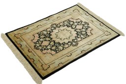Close-up detail of New Ghom rug from Iran / Persia showing Silk weave