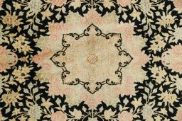Close-up detail of New Ghom rug from Iran / Persia showing Silk weave