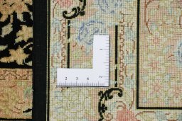 Full view of New Ghom rug from Iran / Persia, 82 × 60 cm in Multi Color tones