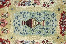 Close-up detail of New Ghom rug from Iran / Persia showing Silk weave