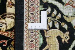 Full view of New Ghom rug from Iran / Persia, 82 × 60 cm in Black tones