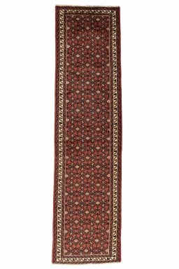 Full view of 2000s Hoseinabad rug from Iran / Persia, 292 × 78 cm in Red tones