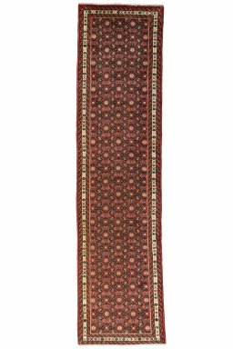 Full view of 2000s Hoseinabad rug from Iran / Persia, 286 × 73 cm in Red tones