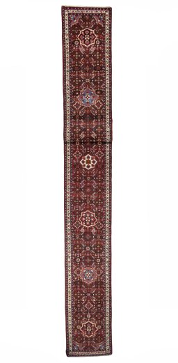 Full view of New Hoseinabad rug from Iran / Persia, 691 × 86 cm in Red tones