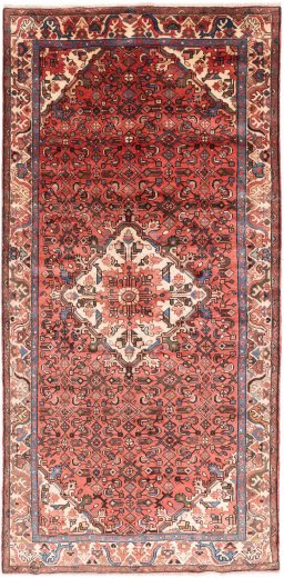 Full view of 1997s Hoseinabad rug from Iran / Persia, 323 × 156 cm in Terracotta tones