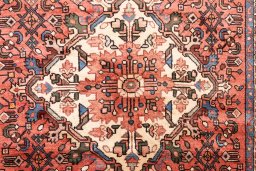 Full view of 1997s Hoseinabad rug from Iran / Persia, 323 × 156 cm in Terracotta tones